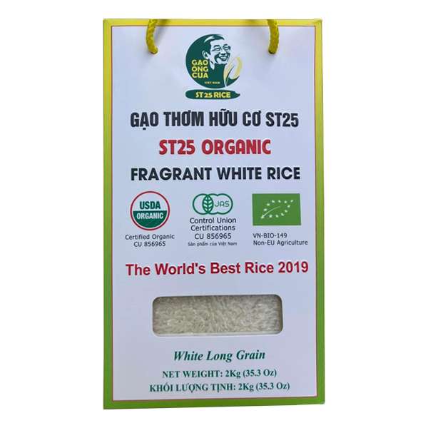 Gạo hữu cơ ST25 Ông Cua organic hộp 2kg