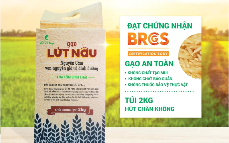 Gạo lứt nâu nguyên cám Cỏ May túi 2kg chính hãng